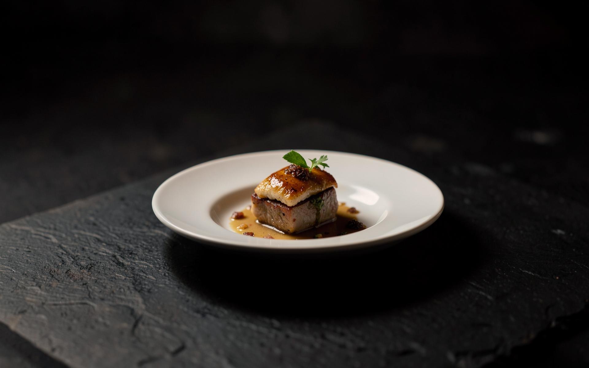 The Concept Foods restaurant website concept, showing a plated signature dish in a dark, editorial hero photograph